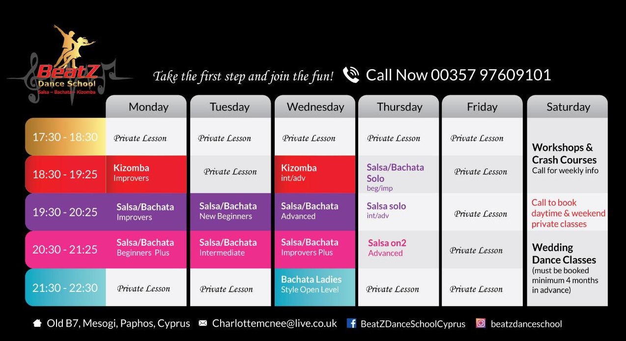 BeatZ Dance School Weekly Schedule